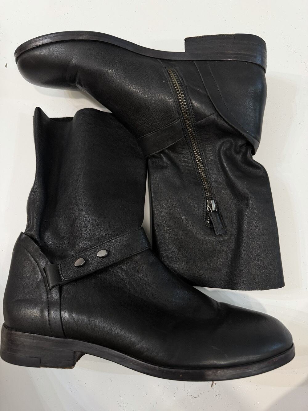 Eileen Fisher Motor Leather Boots in Black size 7